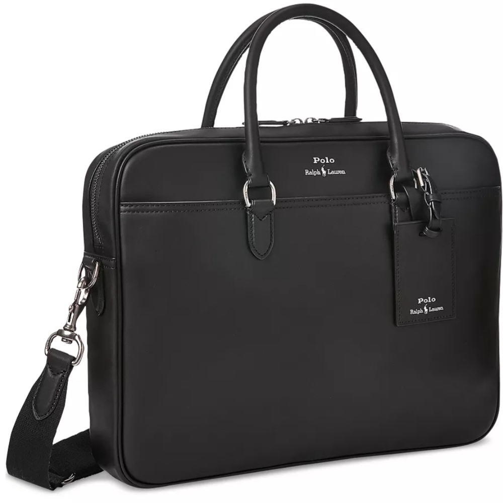 Polo by Ralph Lauren Black Leather Laptop Briefcase with Removable Strap
